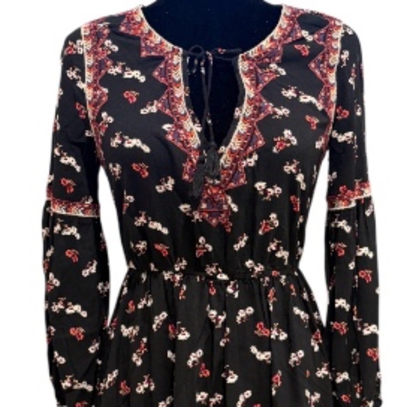🌺 Forever 21 Boho Floral Long-Sleeve Mini Dress – Size Small - Picture 3 of 5